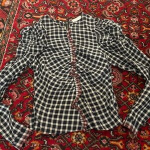 Ulla Johnson Black and Cream Checkered Top